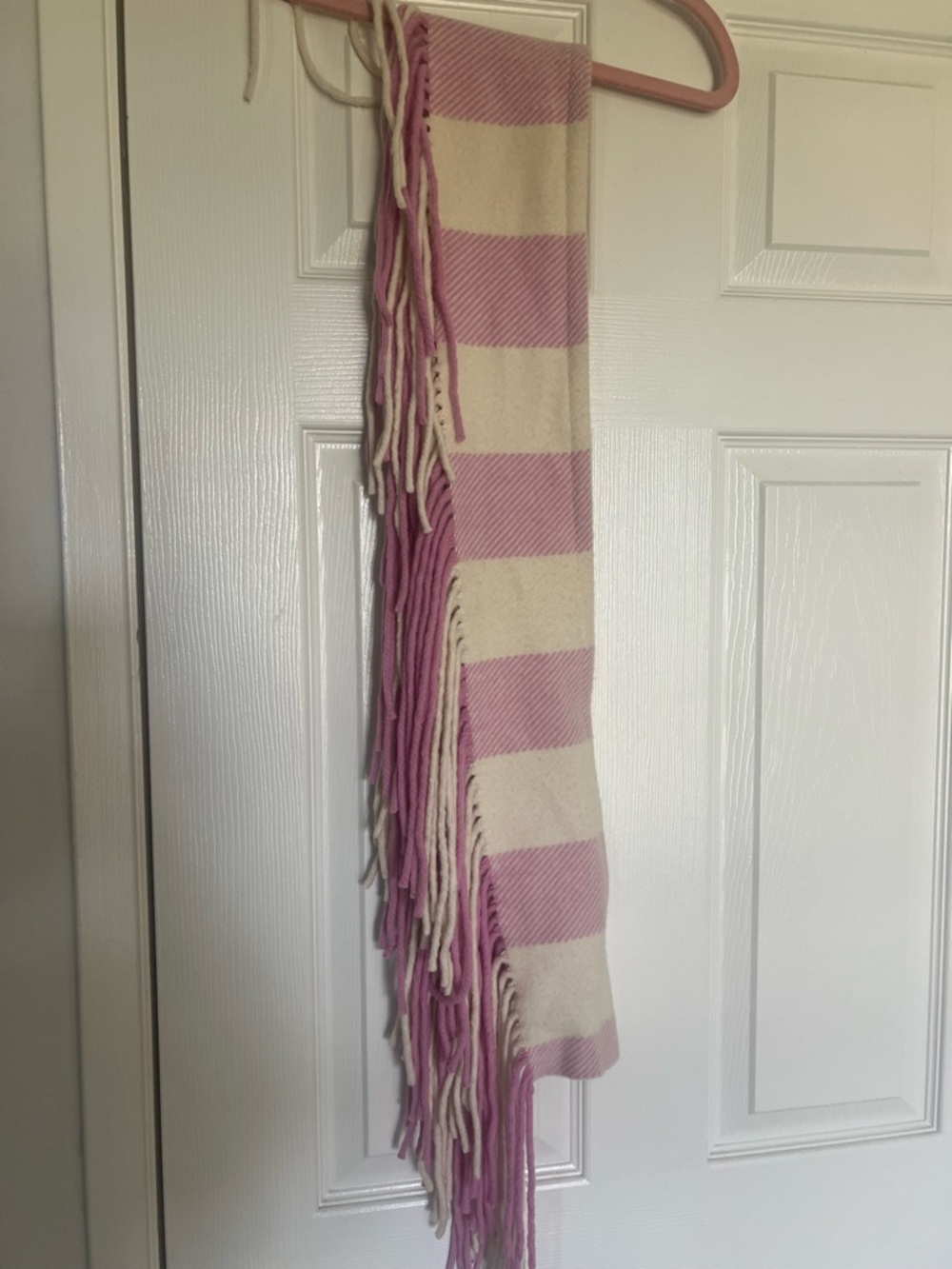Burberry Pink and Cream Striped Wool Scarf with Fringe